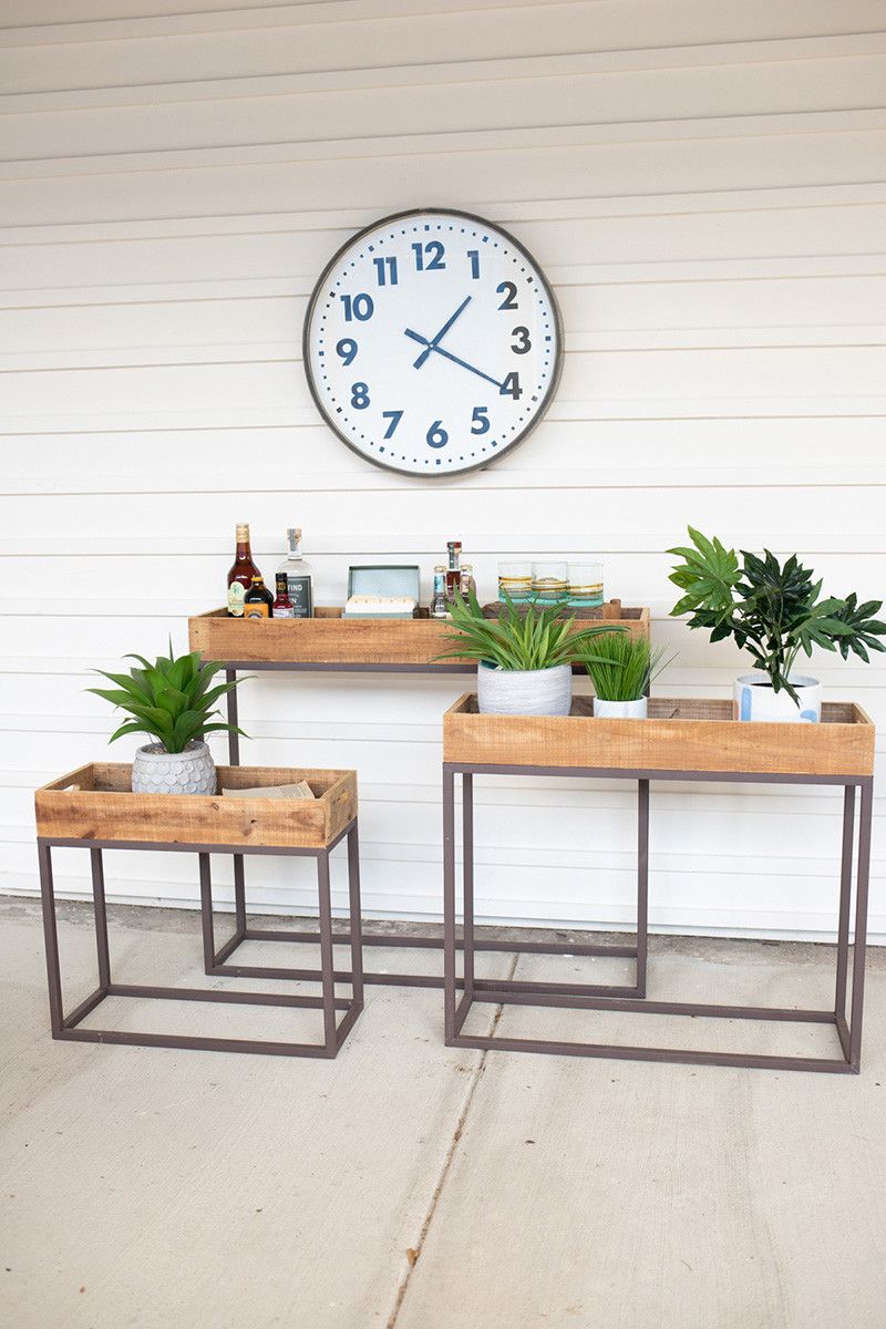 Recycled Wood Trays on Metal Bases