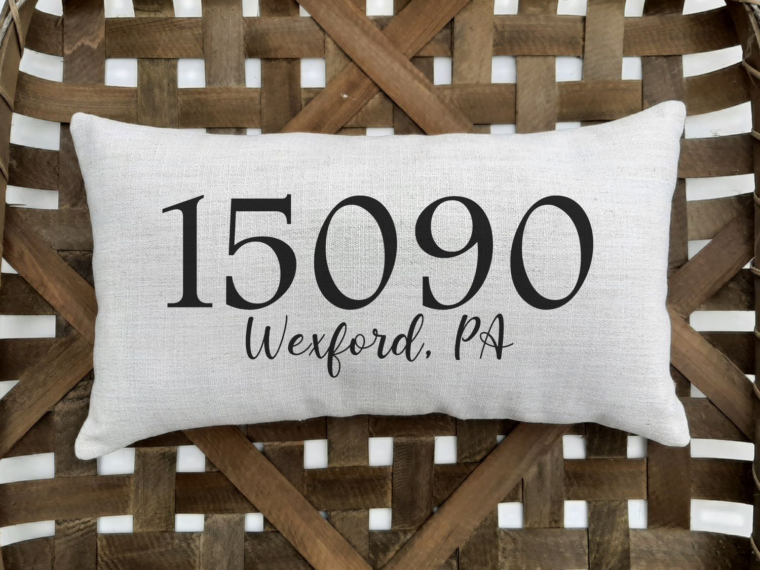 Zip Code Lumbar Pillow with Script Font City and State