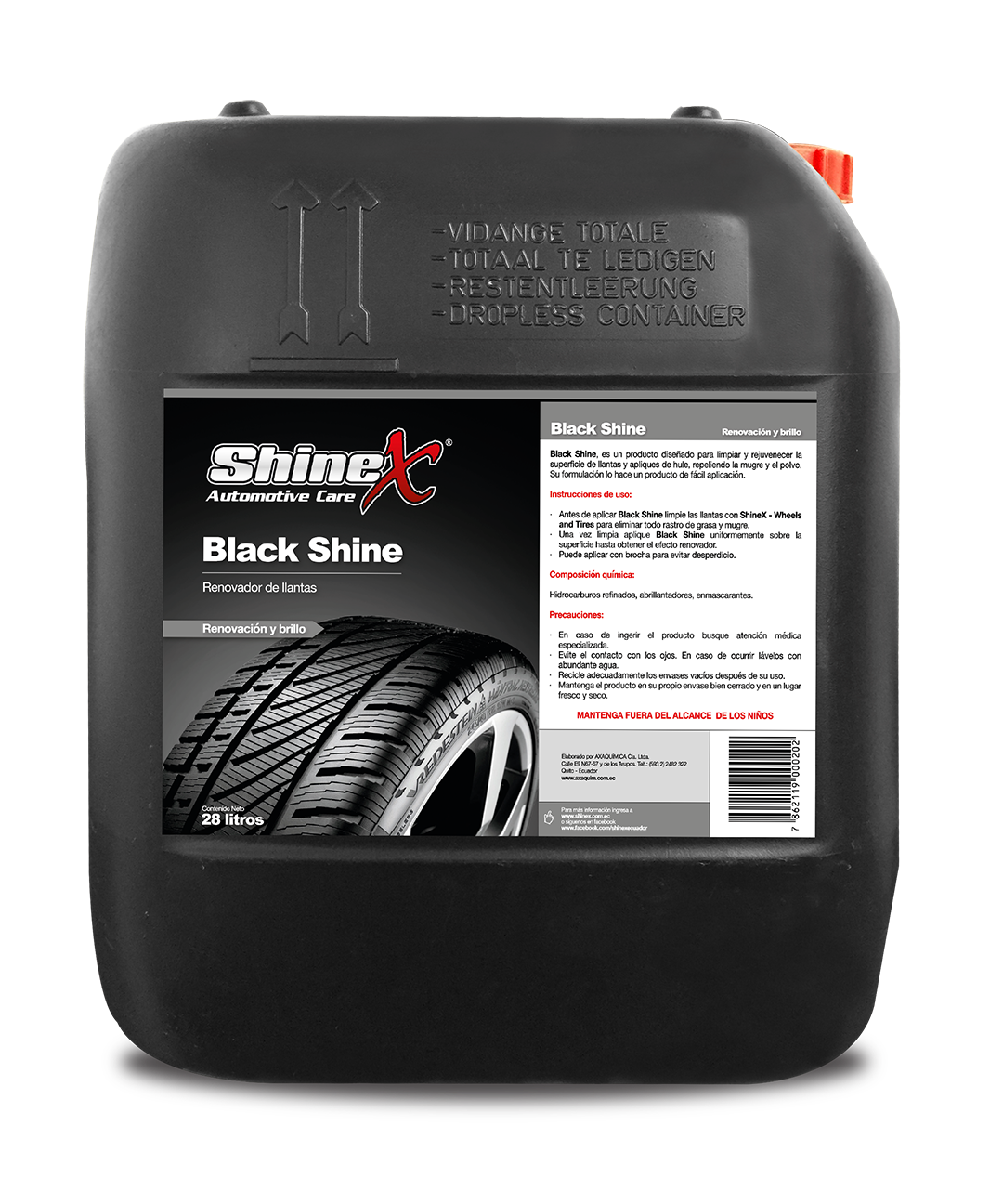 Black Shine
(abrillantador de llantas y partes plásticas) caneca 28 litros
