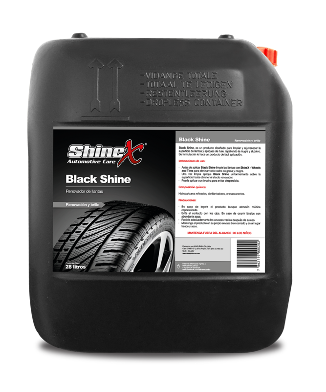 Black Shine
(abrillantador de llantas y partes plásticas) caneca 28 litros