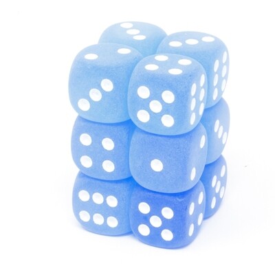 Chessex - Set de 12 dados D6 de 16mm Frosted™ Azul/Blanco