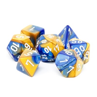Chessex - Set de 7 dados poliédricos Gemini™ Azul - Dorado/Blanco