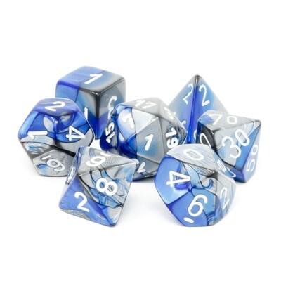 Chessex - Set de 7 dados poliédricos Gemini Azul - Acero/Blanco