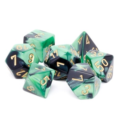 Chessex - Set de 7 dados poliédricos Gemini™ Negro - Verde/Dorado