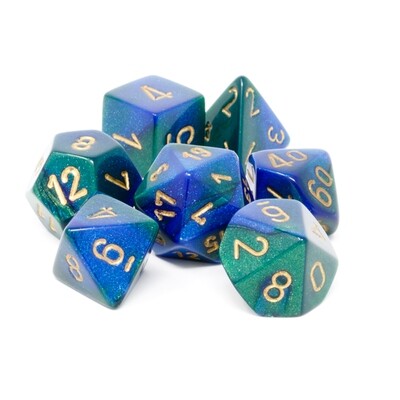 Chessex - Set de 7 dados poliédricos Gemini™ Azul - Verde/Dorado