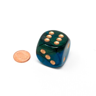 Chessex - Dado D6 de 30mm Gemini® Azul-Verde/Dorado
