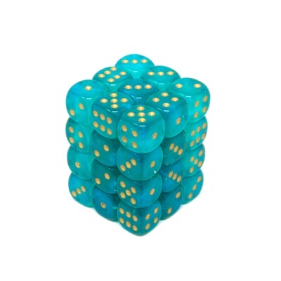 Chessex - Set de 36 dados D6 de 12mm Borealis® Verde Azulado/Dorado Luminary™