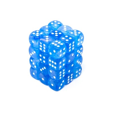 Chessex - Set de 36 dados D6 de 12mm Borealis® Azul cielo/Blanco Luminary™