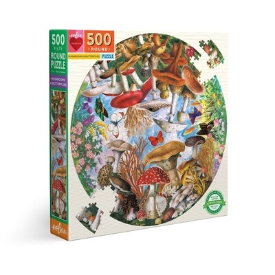 eeBoo - Mushrooms and Butterflies - rompecabezas redondo - 500 piezas