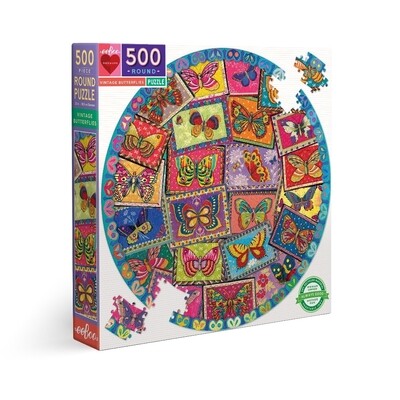 eeBoo - Vintage Butterflies - rompecabezas redondo - 500 piezas