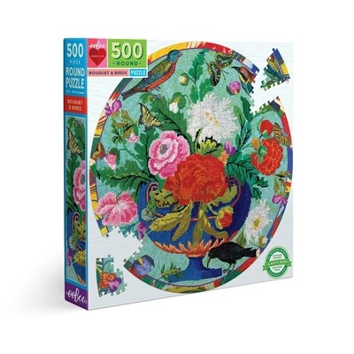 eeBoo - Bouquet and Birds - rompecabezas redondo - 500 piezas