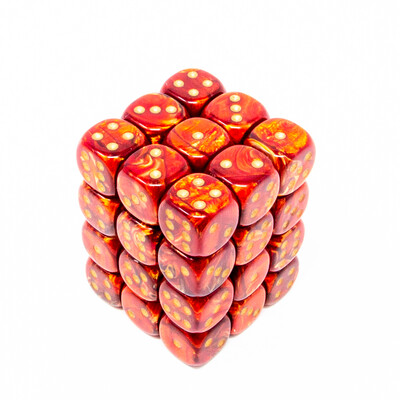 Chessex - Set de 36 dados D6 de 12mm Scarab® Escarlata/Dorado