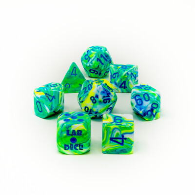 Chessex - Set de 7 dados poliédricos Festive® Jardin/Azul (Con dado de ñapa)