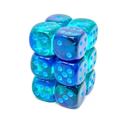 Chessex - Set de 12 dados D6 de 16mm Gemini® Azul-Azul/Celeste Luminary™