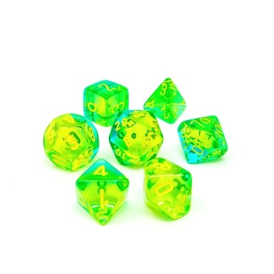 Chessex - Set de 7 dados poliédricos Gemini® Translucido Verde aqua-Verde/Amarillo Luminary™