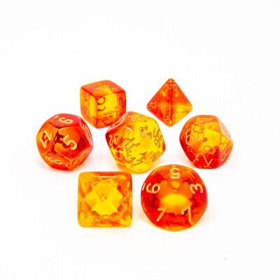 Chessex - Set de 7 dados poliédricos Gemini® Translucido Rojo-Amarillo/Dorado