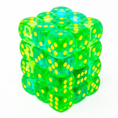 Chessex - Set de 36 dados D6 de 12mm Gemini® Translúcidos Verde-Verde Aqua/Amarillo