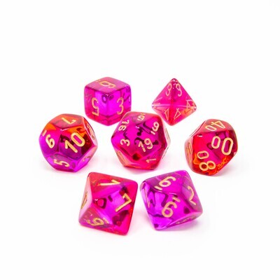 Chessex - Set de 7 dados poliédricos Gemini® Translucido Rojo-Violeta/Dorado