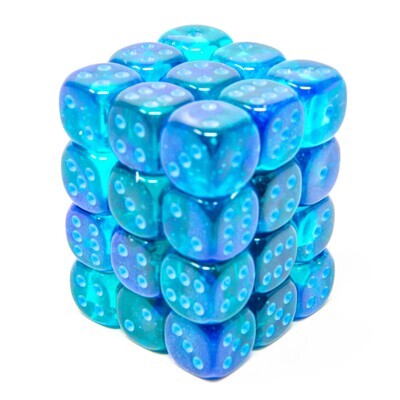 Chessex - Set de 36 dados D6 de 12mm Gemini® Azul-Azul/Celeste Luminary™