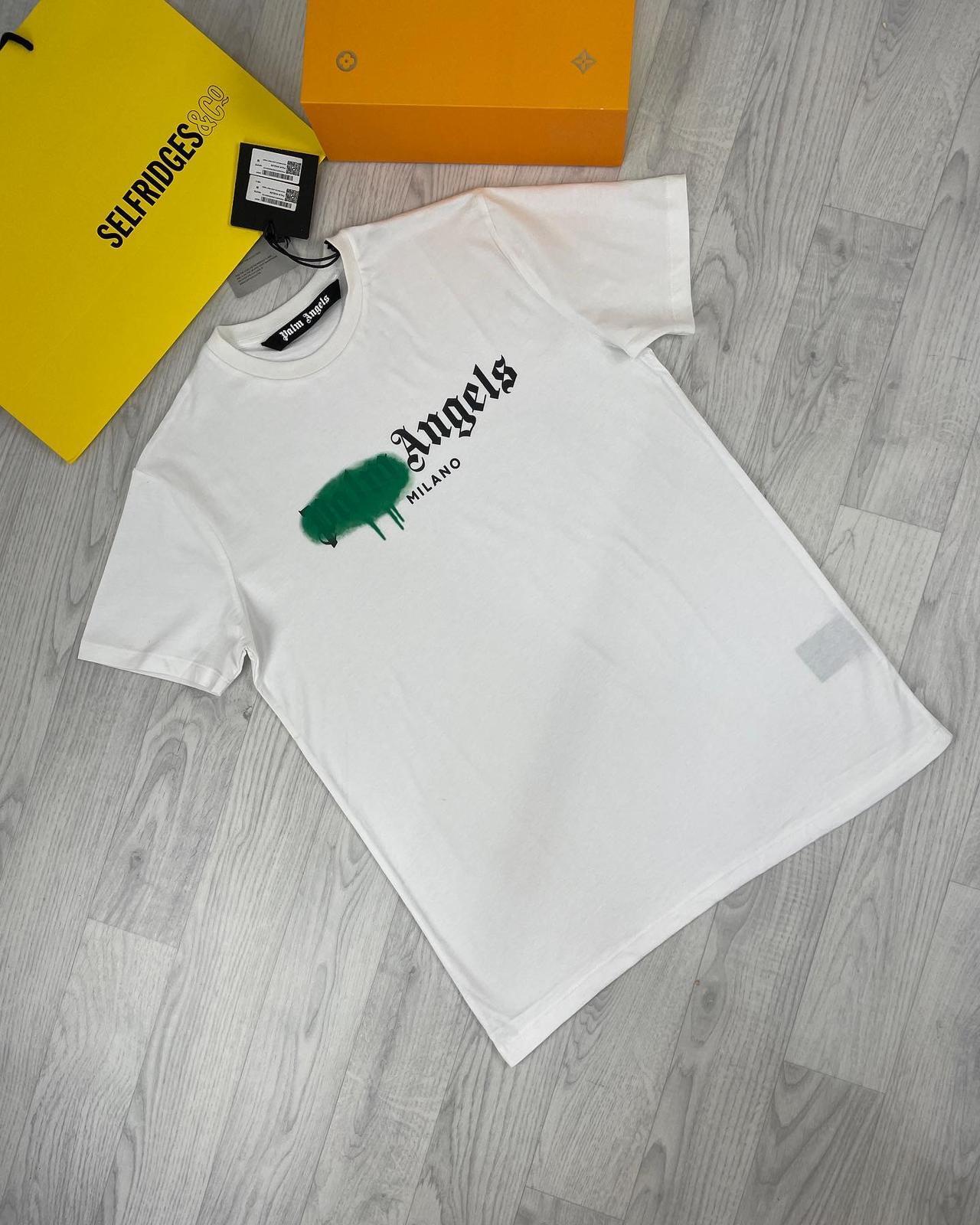 Palm Angels Men's Women's Yellow Spray Los Angeles White Tshirt Fake Rep AAA Sale UK Men Women First Copy T-shirt Cheap Price Fakes Reps T Shirts Luxury Man Woman Tshirts 1st Copies PA Designer Brand Logo Tee Shirt Replica 1:1 T-shirts 1 to 1 Duplicate