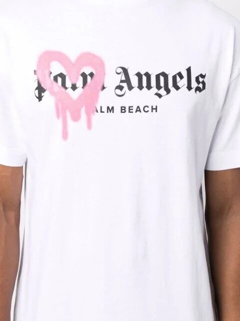 Fake Palm Angels T Shirt Sprayed Heart Palm Angels Pink Spray Paint T-Shirt