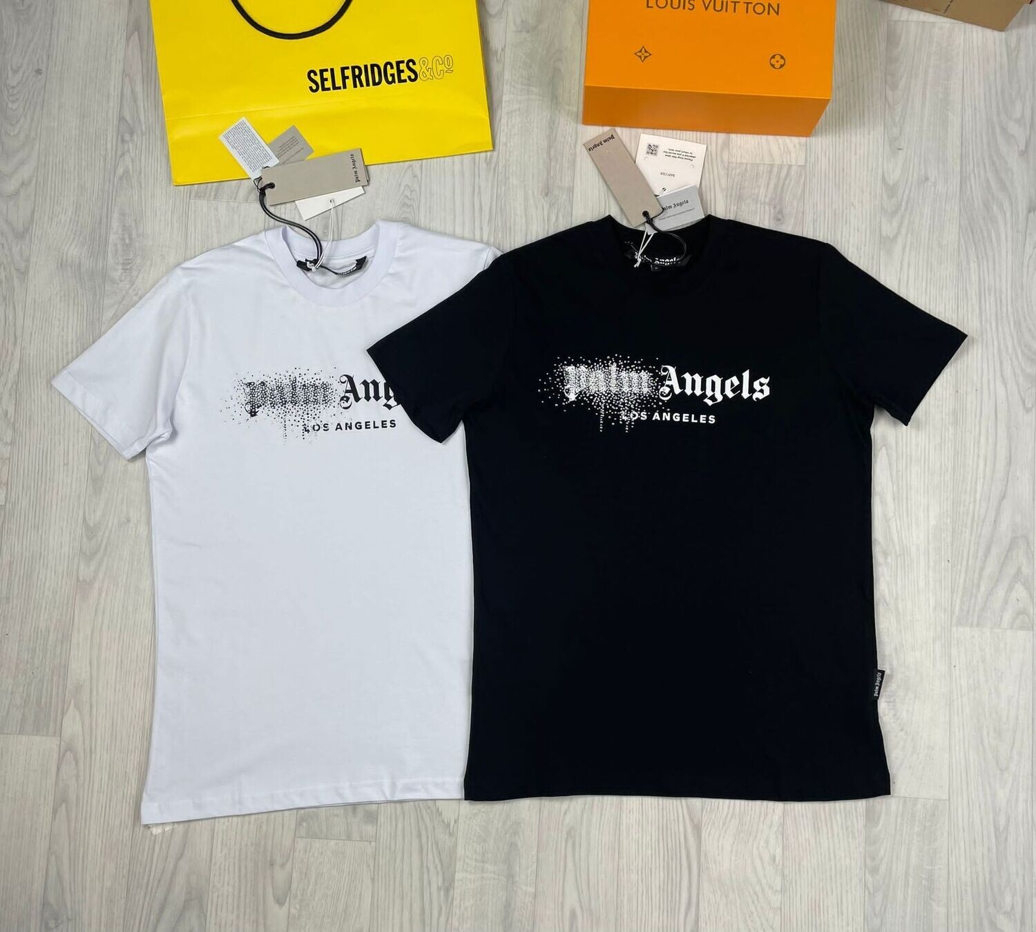 Palm Angels Men Women Rhinestone Logo Los Angeles Black White T-shirts Fake Sale UK Men's Women's First Copy Cheap Price Fakes Reps Designer T-shirt Man Woman 1st Copies T Shirt Replica 1:1 T-shirts PA Luxury Brand Rep Tshirts 1 to 1 Tee Shirts AAA 