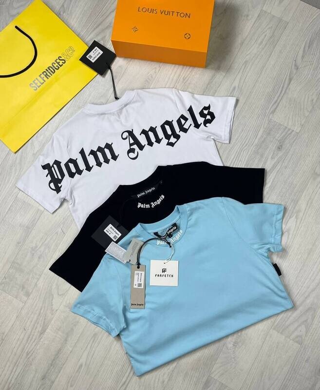 Palm Angels Crewneck Doubled Logo Print T-shirts Palm Angels Man Woman Double Logo Black White Light Blue T-shirts Fake Reps Sale UK Men's Women's First Copy Cheap Price Fakes Designer T-shirt Men Women 1st Copies Tee Shirt Replica 1:1 Tshirt PA Luxury Brand Rep Tshirts 1 to 1 T Shirts AAA Duplicate