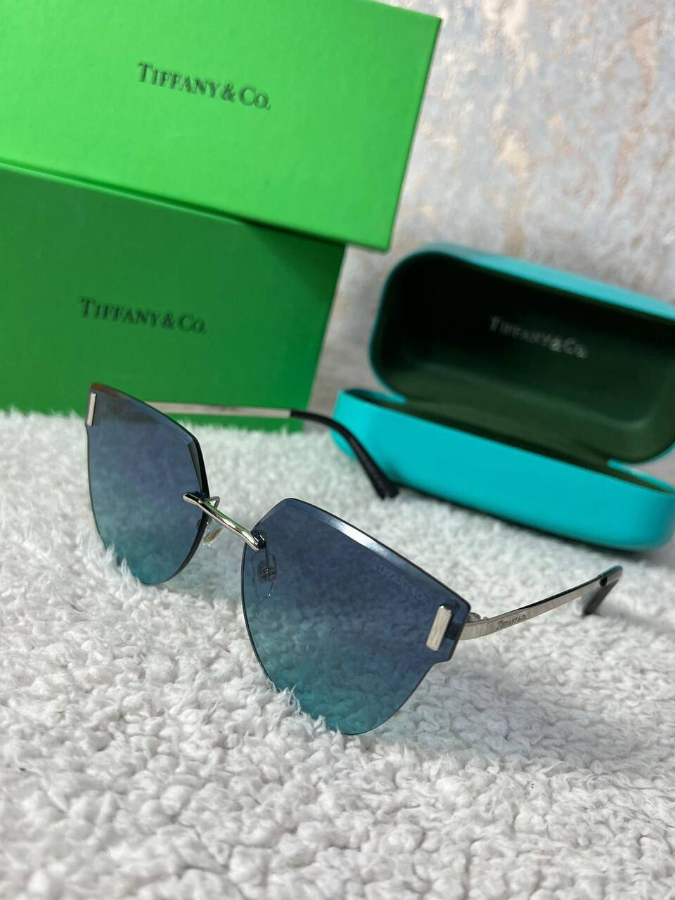 Tiffany & Co. Curved Square Frame Blue Sunglasess