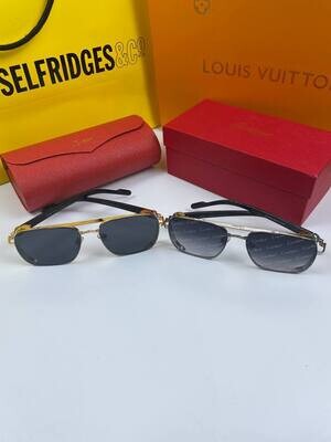 Cartier Rectangular Metal Frame Sunglasses in 2 Colors