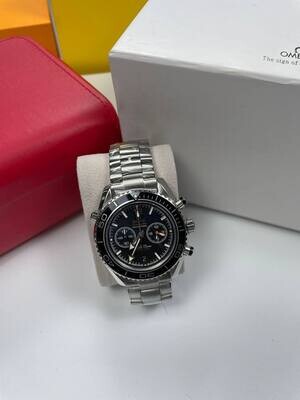Omega Seamaster Planet Ocean Chronograph Steel Watch in Black Dial Men's