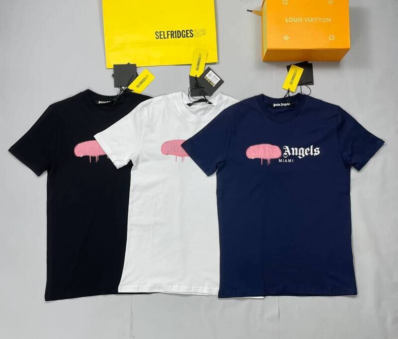 Palm Angels Men's Women's Pink Spray Black Navy Blue White T-shirts Fakes Reps Sale UK Men Women First Copy Replica Designer T-shirt Cheap Price Fake Rep T Shirts 1:1 Luxury Tee Shirt Man Woman Tshirts 1st Copies PA Brand Logo Tshirt 1 to 1 AAA Duplicate