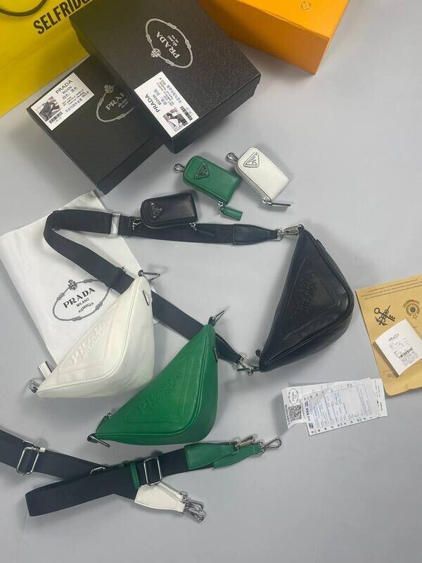 Prada Milano Triangle Symbole Leather Shoulder Bags Prada Milano Women Triangle Leather Black White Green Shoulder Bag AAA Sale UK Woman First Copy Fake Rep Crossbody Bags Women's Cheap Price 1st Copies Designer Reps 1:1 Re-Nylon Luxury Canvas 1 to 1 Brand Logo Symbole Fakes Replica Duplicate