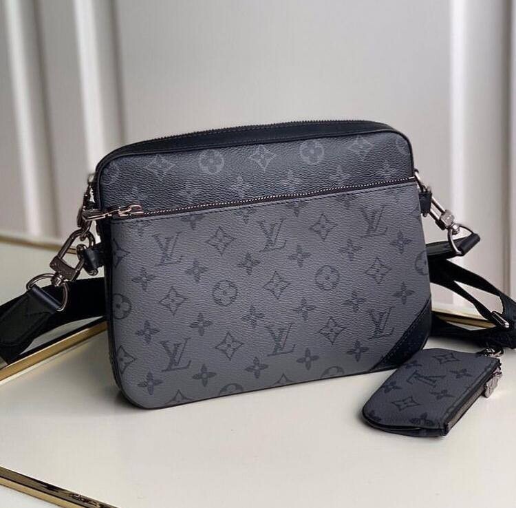 Louis Vuitton Man Trio Messenger Leather Black Bag Fake Rep Sale UK Men First Copy Cheap Price Replica Crossbody Bags Men's Fakes Luxury 1st Copies LV Brand Logo 1:1 Reps AAA Best Handbag Long Belt Duplicate Shoulder Designer Wallet