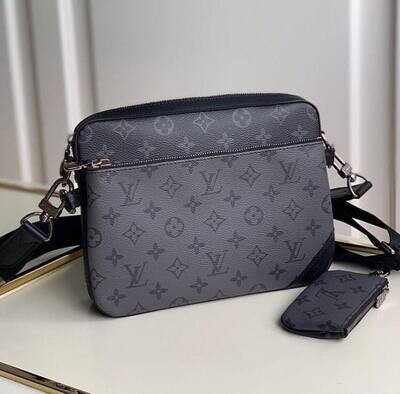 Louis Vuitton Man Trio Messenger Leather Black Bag Fake Rep Sale UK Men First Copy Cheap Price Replica Crossbody Bags Men's Fakes Luxury 1st Copies LV Brand Logo 1:1 Reps AAA Best Handbag Long Belt Duplicate Shoulder Designer Wallet