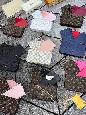 Louis Vuitton Women's Felicie Triple Pochette Bag Black Brown Blue White Pink AAA Sale UK Woman First Copy Replica Trio Pouch Ladies Cheap Price Handbag Women's Luxury 1st Copies Rep Leather Purse Chain Strap Bags Fakes Reps 1:1 LV Brand Logo Duplicate