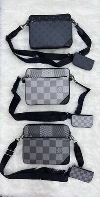 Louis Vuitton Men's Trio Messenger Bag Black White Grey Designer Reps Sale UK Men First Copy Replica Cheap Price Fake Rep Triple Pouch Man Fakes Luxury 1st Copies LV Brand Logo Leather Crossbody Purse AAA 1:1 Duplicate Long Belt Wallet Original