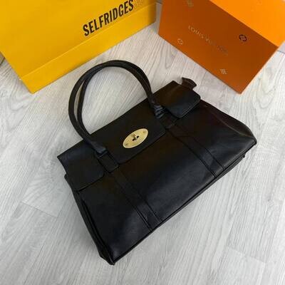 Mulberry Leather Tote Bag in Black Color