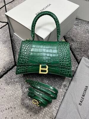 Balenciaga Hourglass Women's Crocodile Embossed Baguette Women Leather Replica Bag Crossbody Shoulder Tote Bags Reps Ladies Rep Fake Top Handle Long Belt Cheap First Copy Green Mini Handbag Sale UK