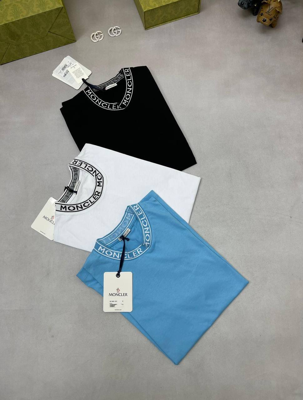 Moncler Men Women Replica T-shirt Collar Logo T-shirts Rep Half Sleeve Cotton Tshirts Cheap Fake Round Neck Men's Women's T Shirt First Copy Tshirt Reps Tee Shirts Black White Cobalt Blue Sale UK