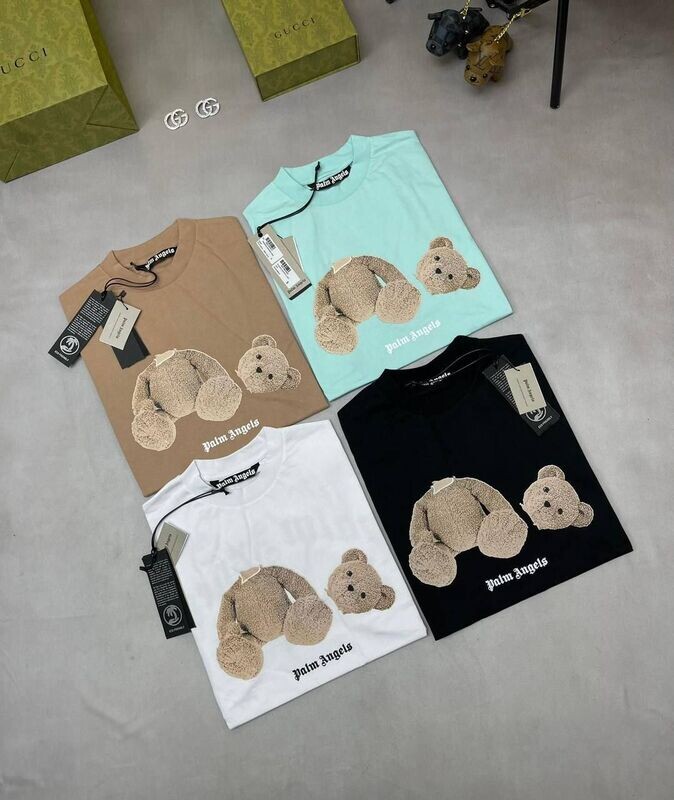 Palm Angels Teddy Bear Round Neck Classic T-shirt Palm Angels Men's Women's Designer Black White Vista Blue Brown T-shirts Fake Rep Sale UK Men Women First Copy Replica T-shirt Man Woman Cheap Price 1st Copies T Shirt Fakes Reps Tshirt 1:1 PA Luxury Brand Logo Tshirts 1 to 1 Tee Shirts AAA Duplicate