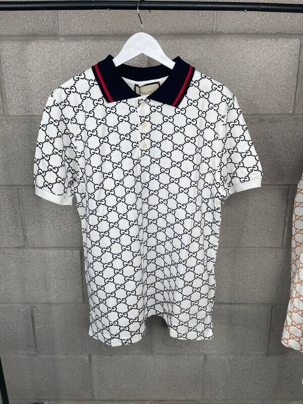 Gucci Men Women GG Stretch Cotton Polo Shirt Gucci Men's Women's Piquet Polo Shirts White Designer AAA Sale UK Man Woman Luxury Polos Shirt Cheap Price Replica Fake First Copy Unisex Brand Logo G Cotton Stretch 1st Copies Web Collar Half Sleeves Boys Girls Originals Duplicate