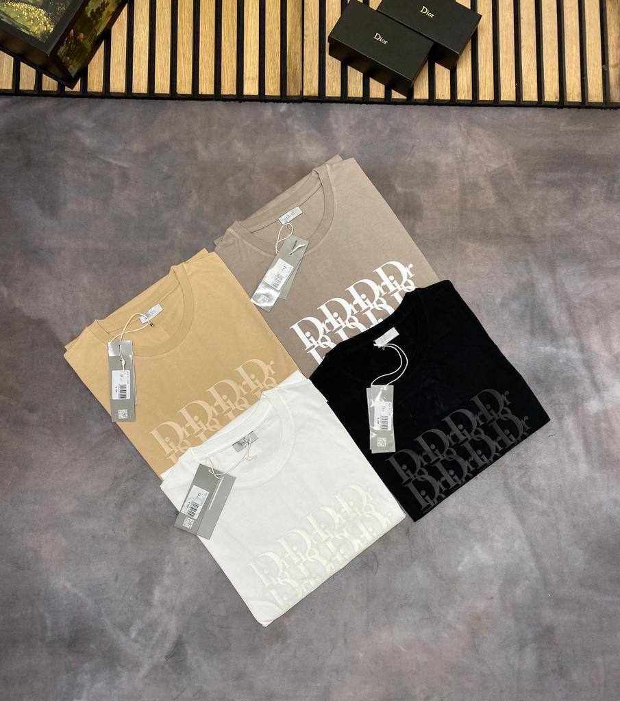 Dior Printed Logo T-Shirt In Black White Beige Mustard Colors In All Sizes