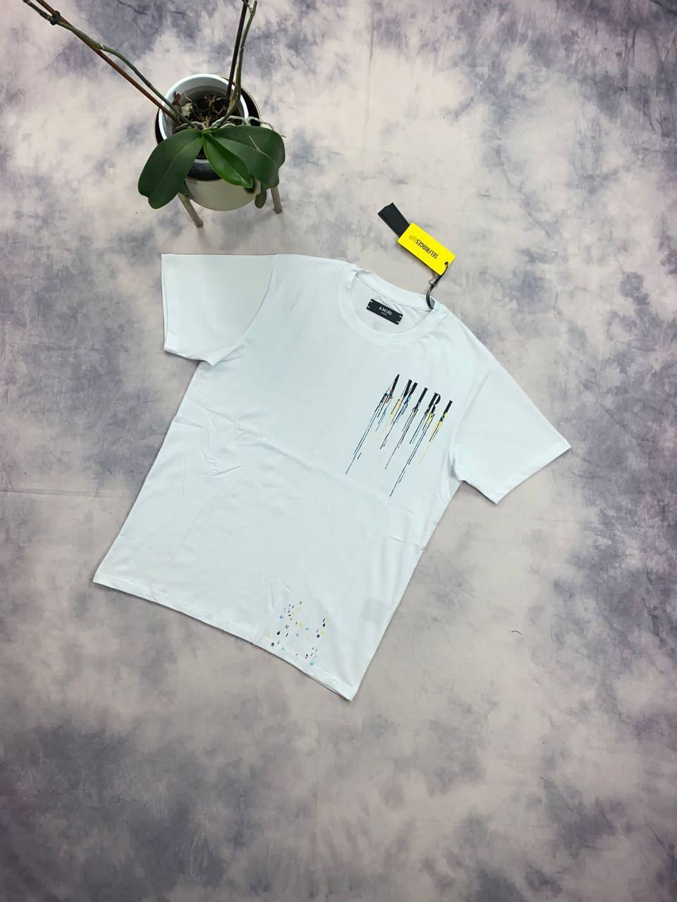 Amiri Men's Women's Replica Paint Drip Top T-shirts Men Women Logo Reps Tee Shirts Half Sleeve First Copy Cotton T Shirt Mens Womens T-shirt Rep Fake Tshirt Cheap Tshirts Black Sale UK