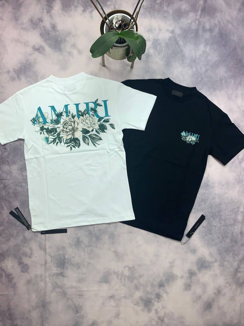 Amiri Men's Women's Cotton Replica T-shirts Men Women Fashion Reps Top Floral Logo Tee Shirts First Copy T Shirt Mens Womens T-shirt Rep Half Sleeve Fake Tshirt Black Tshirts White Cheap Sale UK