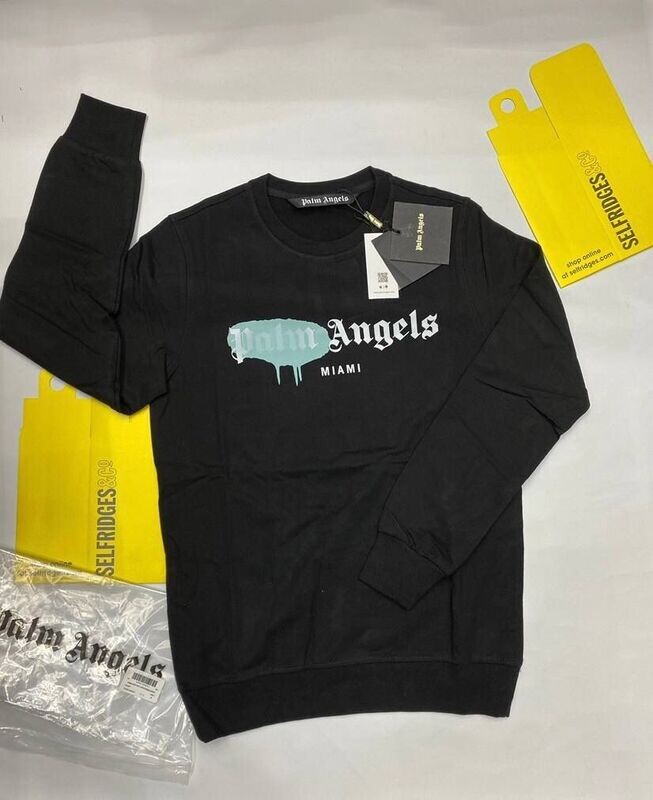 Palm Angels Miami Men's Women's Replica Black Knitted Jumper AAA Sale UK Man Woman First Copy Cheap Price Fake Rep 1:1 Knit Jumpers 1st Copies Men Women Fakes Reps Full Sleeves Knitwear PA Brand Green Spray Logo Sweatshirts 1 to 1 Duplicate