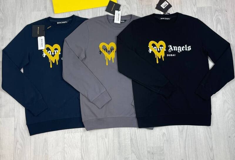 Palm Angles Heart Love Spray Jumpers Palm Angels Men's Women's Yellow Heart Spray Black Blue Grey Jumper Fake Rep Sale UK Man Woman First Copy Fake Reps Jumpers Men Women Cheap Price Sweatshirts Replica 1st Copies PA Brand Logo 1:1 Full Sleeves Designer Knitwear 1 to 1 AAA Duplicate