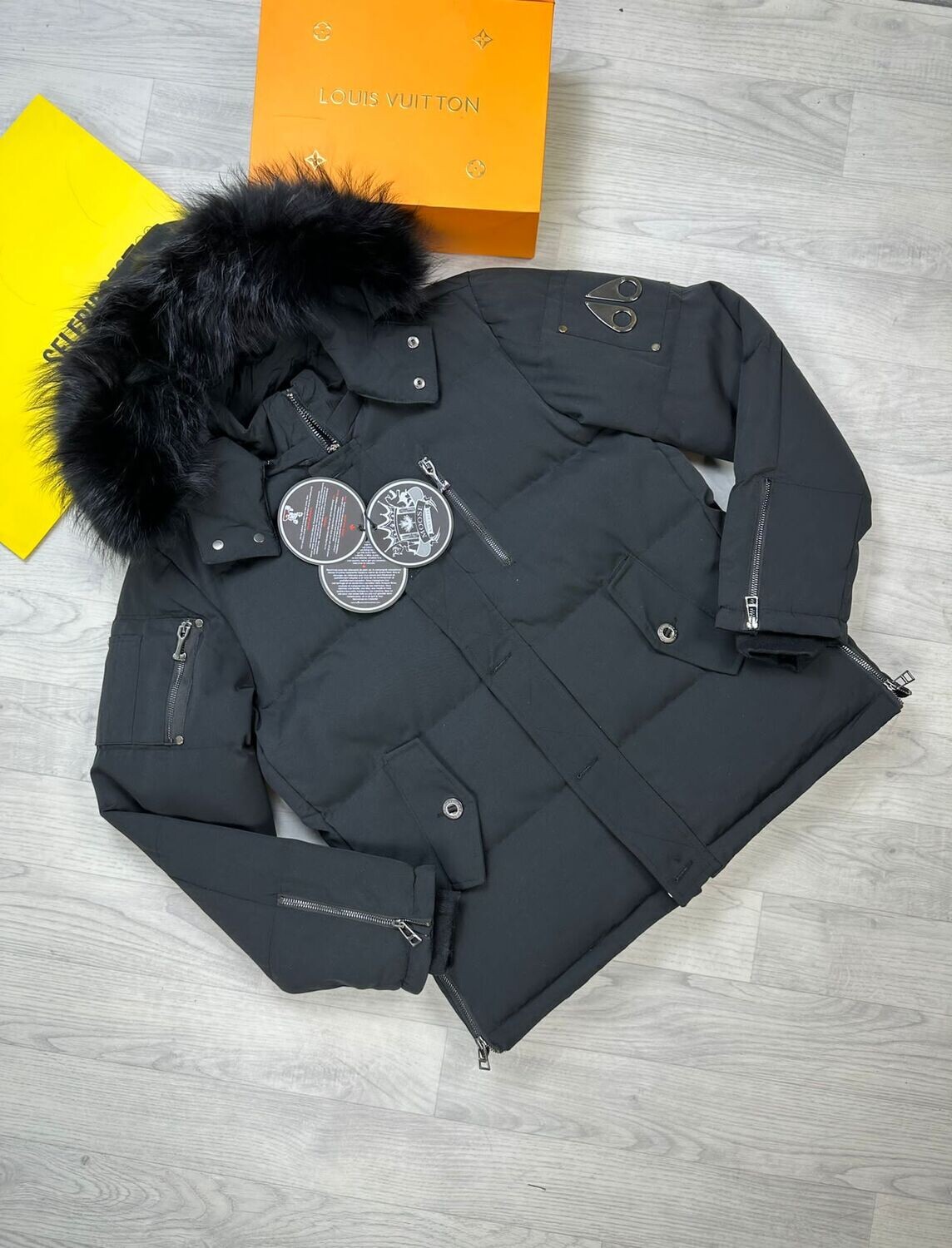 Moose Fur Hoodie Padded Jackets in Black Color