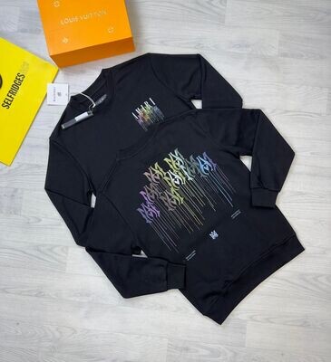 Amiri Men's Women's Jumpers Sweatshirt Reps Fashion Cotton Paint Drip Logo Top Crewneck Jumper Replica First Copy Mens Womens Full Sleeve Boys Girls Cheap Sweaters Rep Men Women Fake Black Sale UK