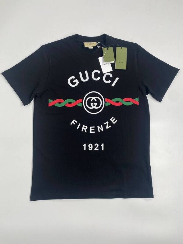 Gucci Firenze 1921 T-shirt AAA Replica Men's Women's Black Sale UK Man Woman First Copy Cheap Price Reps T-shirts Unisex Tee Shirt 1st Copies Designers Brand Logo T Shirt Luxury Half Sleeves Designer Cheaper Tshirts GG Authentic 
