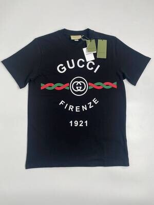 Gucci Firenze 1921 T-shirt AAA Replica Men's Women's Black Sale UK Man Woman First Copy Cheap Price Reps T-shirts Unisex Tee Shirt 1st Copies Designers Brand Logo T Shirt Luxury Half Sleeves Designer Cheaper Tshirts GG Authentic 
